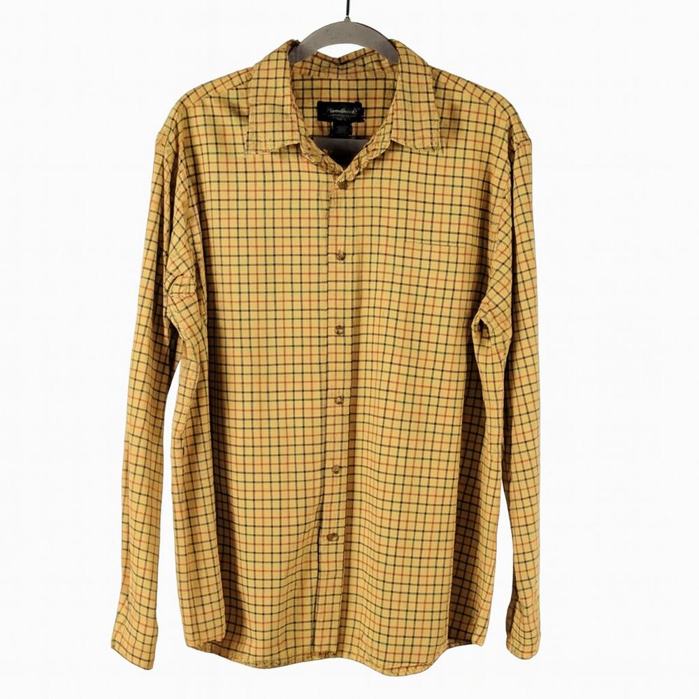 EDDIE BAUER MEN'S Plaid Button-Down Shirt mustard Size Large - Picture 1 of 7